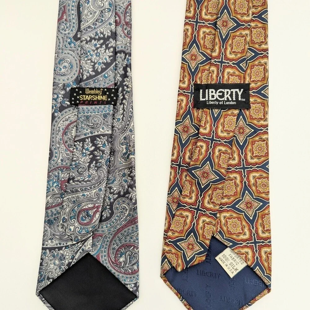 2 Elegant Men's Silk Ties - Detailed Patterns - Paisley and Floral/Geometric